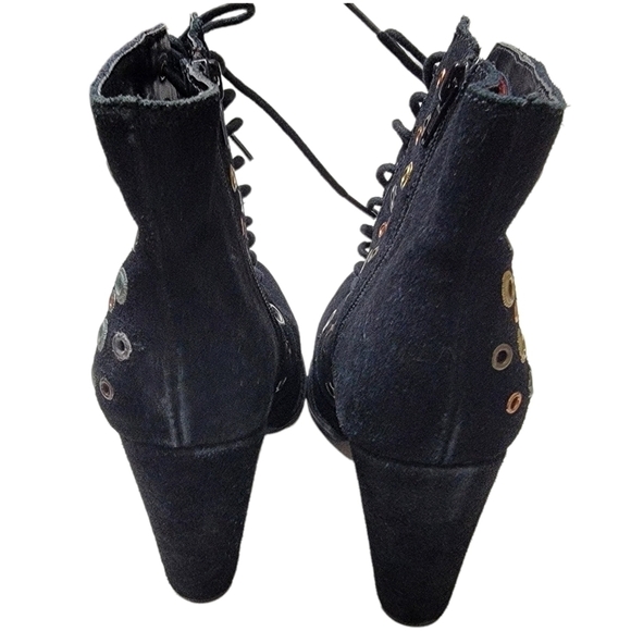 Seychelles Black Suede Platform Bootie Studded Chunky Heel Lace Up 90s Y2K 8 - Picture 9 of 14